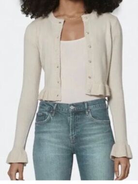 Most of All Darla Wool Blend Cropped Ruffle Cardigan Sweater Medium New